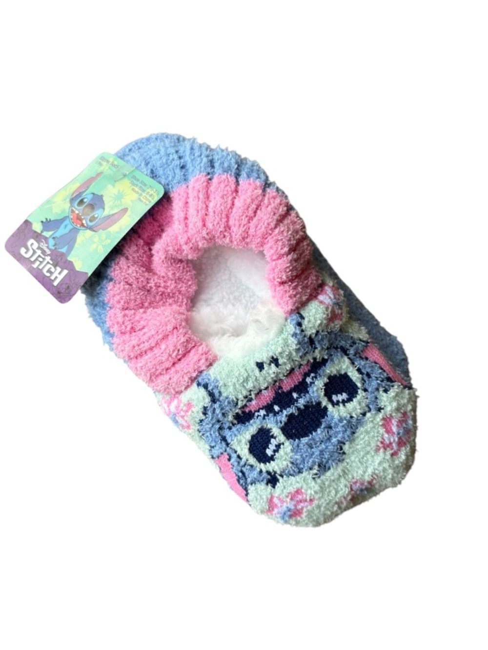 ⭐️ Disney Stitch Pink & Blue Kids Cozy Slipper Socks- size: 6- 8 1/2